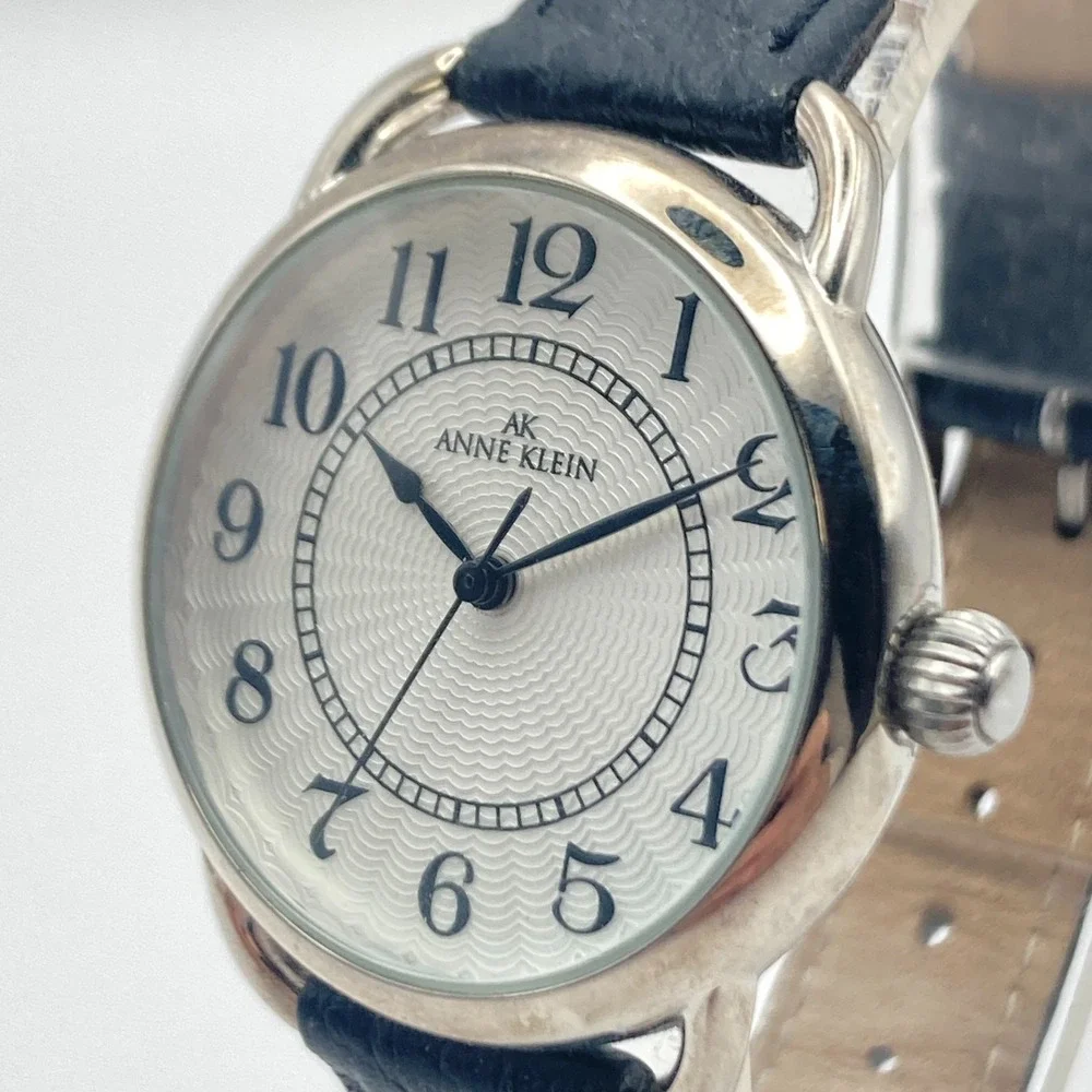 Anne Klein Women's Watch 33mm Silver Tone Easy Reader Leather New Battery 8